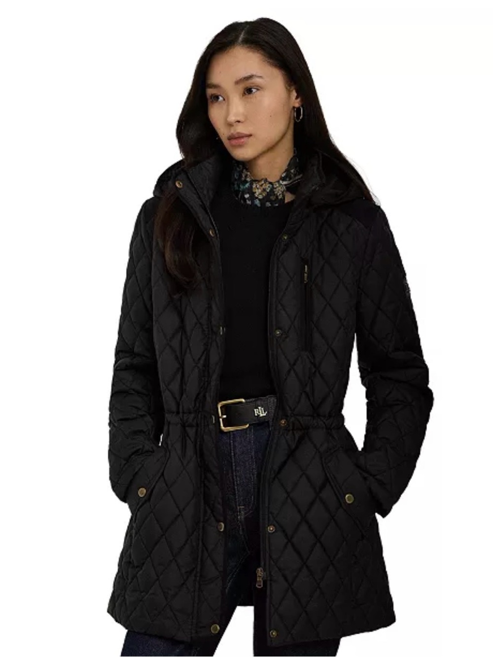 Lauren Ralph Lauren Hooded Quilted Anorak Coat Black Size L